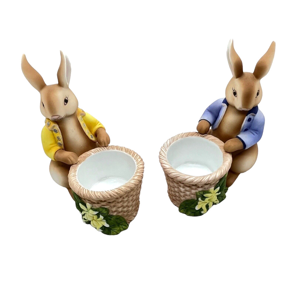PartyLite Bertie & Bea Votive Candle Holder Pair Bunny Rabbit NIB Retired P7735
